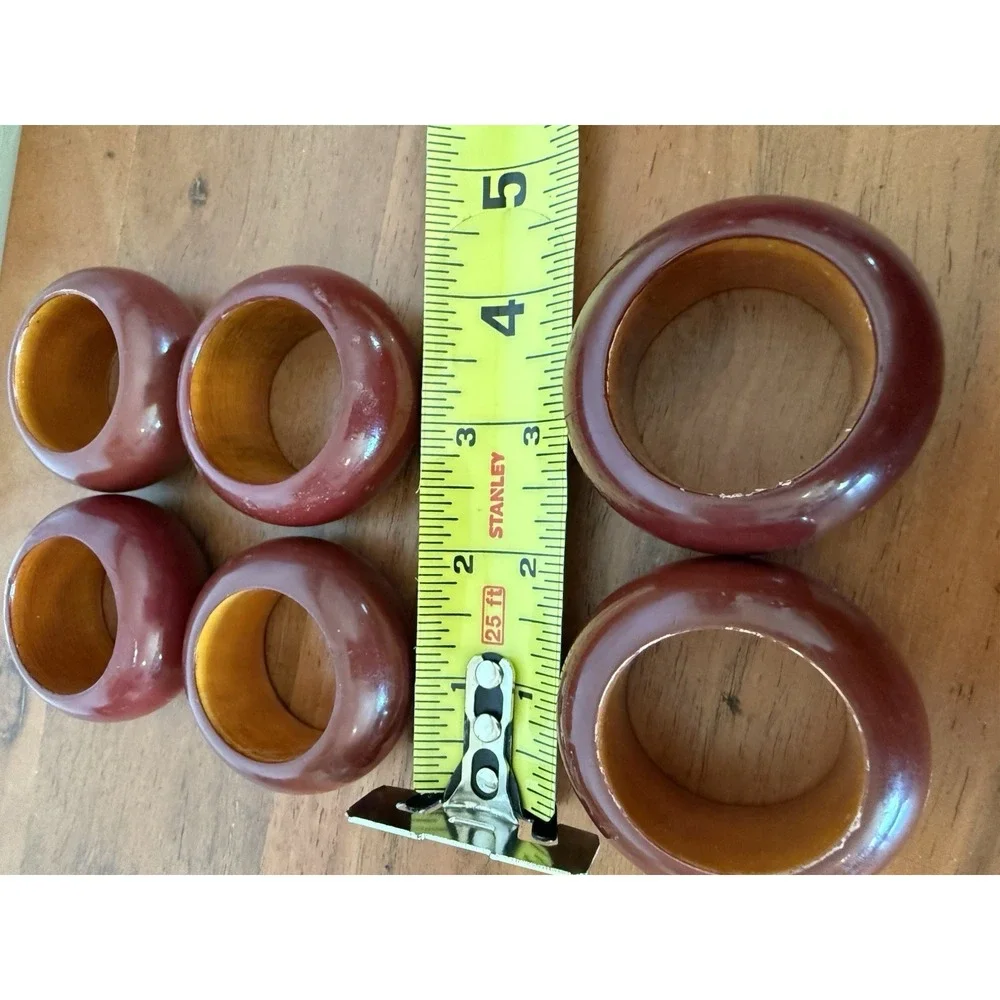 Vintage Napkin Rings Burgundy Wooden Set 6pc Decor Kitchen Dinning
